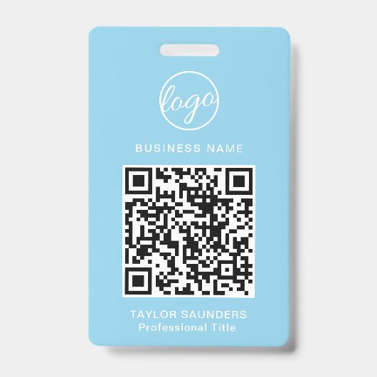 Eenvoudige lichtblauwe QR-code werknemers-ID Badge (Voorzijde)