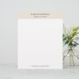 Eenvoudige lichte beige linnen zwarte typografie briefhoofd
