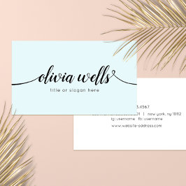 Eenvoudige lichte blauwe handgeschreven manuscript visitekaartje