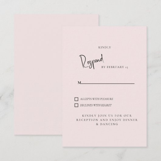 Eenvoudige Lichte Blush Huwelijk RSVP Kaartje (Voorkant / Achterkant)
