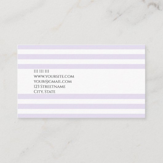 Eenvoudige lichte lavendel chique pastelstrepen mi visitekaartje (Achterkant)