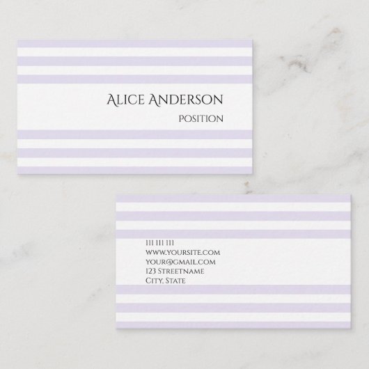 Eenvoudige lichte lavendel chique pastelstrepen mi visitekaartje (Voorkant / Achterkant)