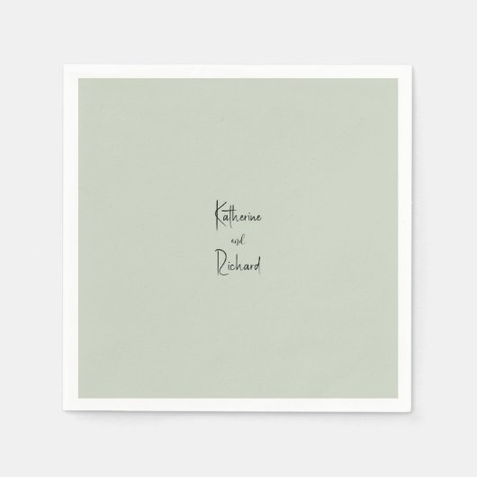 Eenvoudige Lichte Sage Custom Bruiloft Cocktail se Servet (Voorkant)