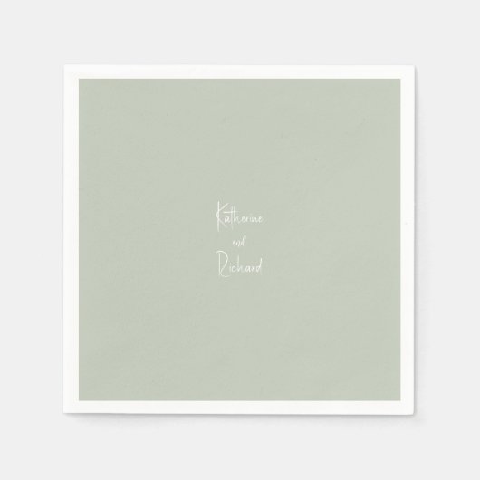 Eenvoudige Lichte Sage Custom Bruiloft Cocktail se Servet (Voorkant)