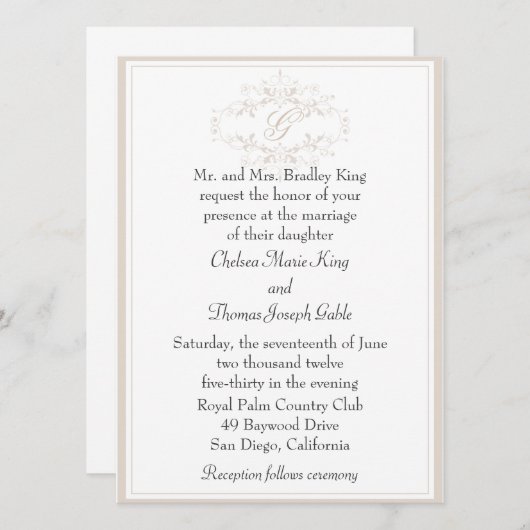 Eenvoudige Lichte Tan Monogram Bruiloft Uitnodigin Kaart (Voorkant / Achterkant)