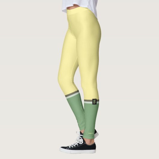 Eenvoudige lichtgele en asparagus groene tweetone leggings (Links)