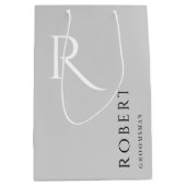 Eenvoudige lichtgrijze monogram gepersonaliseerde  medium cadeauzakje (Voorkant)