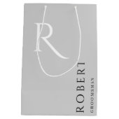 Eenvoudige lichtgrijze monogram gepersonaliseerde  medium cadeauzakje (Achterkant)