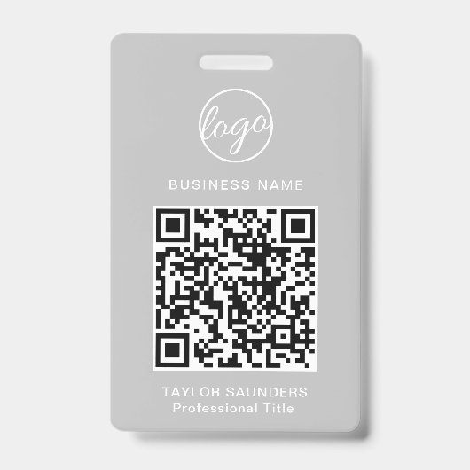 Eenvoudige Lichtgrijze QR-code werknemers-ID Badge (Voorzijde)