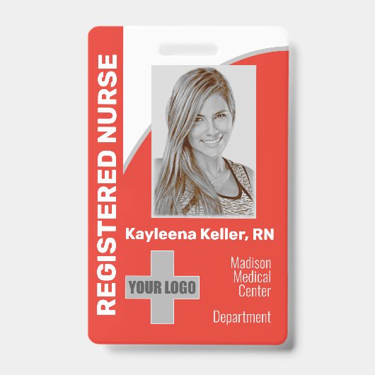 Eenvoudige lichtrode Logo-streepjescode-ID geregis Badge (Voorkant)