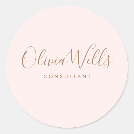Eenvoudige Lichtroze Handtekening Script Pocket Fo Ronde Sticker (Voorkant)