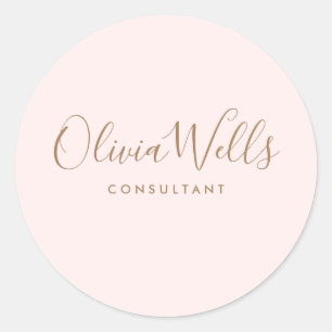 Eenvoudige Lichtroze Handtekening Script Pocket Fo Ronde Sticker
