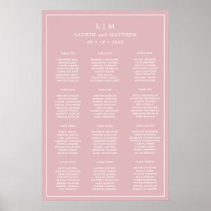 Eenvoudige lichtroze monogram trouw zitplaatskaart poster