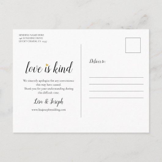 Eenvoudige Liefde Is Geduldige Uitstel van Datum Aankondigingskaart (Achterkant)