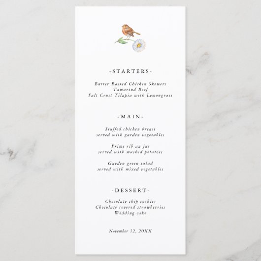 Eenvoudige liefde vogels Bruiloft Menu Kaart (Voorkant)