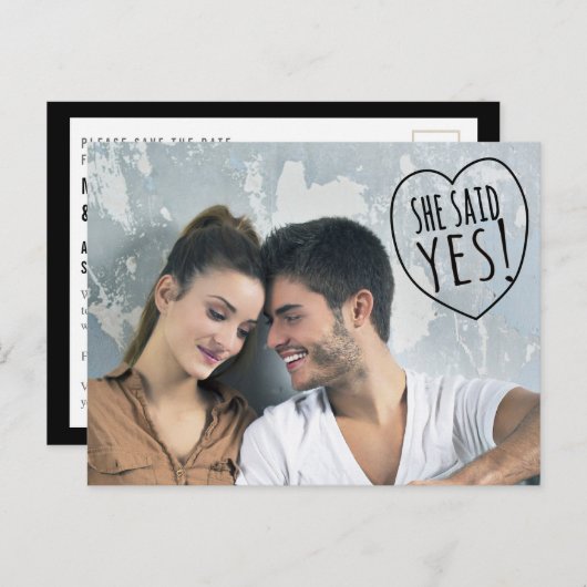 Eenvoudige liefde Ze zei ja sparen het Briefkaart  (Voorkant / Achterkant)