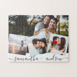 Eenvoudige liefdesnamen 4 foto-collage bruiloft legpuzzel<br><div class="desc">Moderne liefdesnamen 4 foto-collage bruiloft keepomwille,  voeg uw paar foto's toe met een elegante scripttypografie.</div>