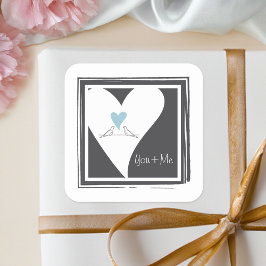 Eenvoudige Liefdesvogels Lichtblauw Hart Trouwguns Vierkante Sticker