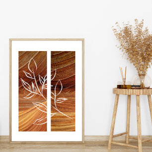 Eenvoudige lijn Art Leaf Outline Rich Wood Achterg Poster