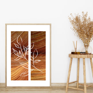Eenvoudige lijn Art Leaf Outline Rich Wood Achterg Poster