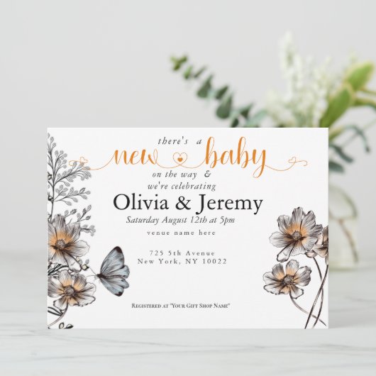 Eenvoudige lijn Art Terracotta Poppies Baby shower Kaart (Staand voorkant)