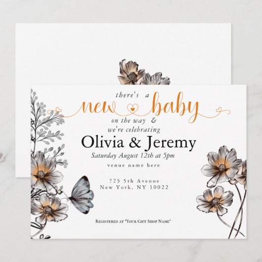 Eenvoudige lijn Art Terracotta Poppies Baby shower Kaart (Voorkant / Achterkant)