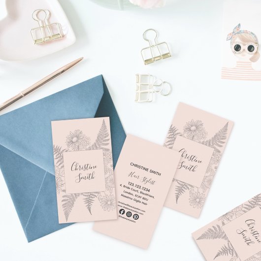 Eenvoudige lijn Draait Roze Blush Floral Daisy Bea Visitekaartje