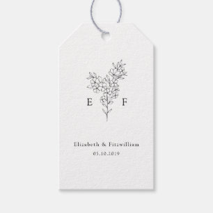 Eenvoudige Lijn Kersenbloesem Krans Monogram Trouw Cadeaulabel