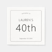 Eenvoudige lijn Rand Zwart Wit 40e Verjaardagsfees Servet (Voorkant)
