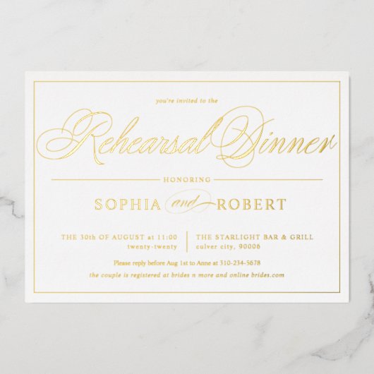 Eenvoudige lijnen Calligrafie Elegant Rehearsal Di Folie Uitnodiging (Voorkant)