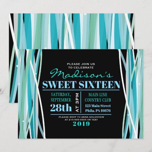 EENVOUDIGE LIJNEN Sweet Zestien uitnodiging (Voorkant / Achterkant)