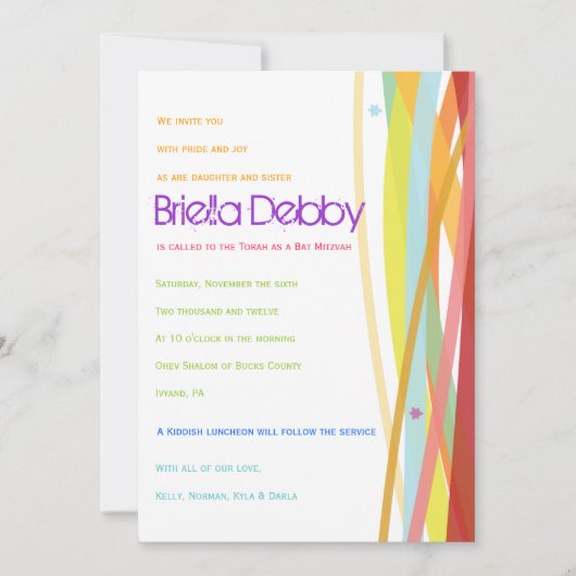 Eenvoudige lijnenbalie uitnodiging mitzvah (Voorkant)