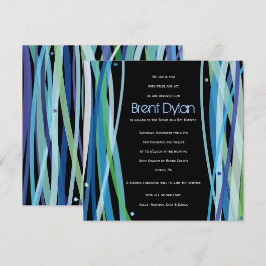Eenvoudige lijnenbalk Mitzvah-uitnodiging Kaart (Voorkant / Achterkant)