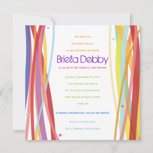 Eenvoudige lijnenbalk Mitzvah-uitnodiging Kaart (Voorkant)