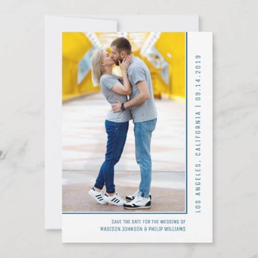 Eenvoudige lijnfoto De datum opslaan | Blauw Save The Date (Voorkant)