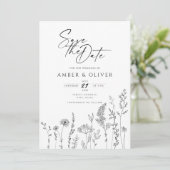 Eenvoudige Lijnkunst van Wilde Bloemen Save The Da Kaart (Staand voorkant)