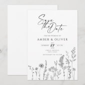 Eenvoudige Lijnkunst van Wilde Bloemen Save The Da Kaart (Voorkant / Achterkant)