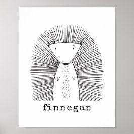 Eenvoudige lijntekening Cute Porcupine Simple Line Poster
