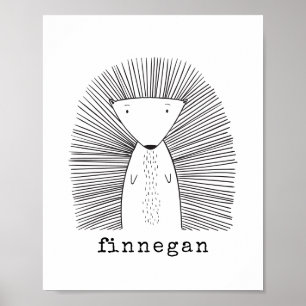 Eenvoudige lijntekening Cute Porcupine Simple Line Poster