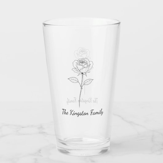 Eenvoudige Lijntekening Roos Aangepaste Naam Glas (Achterkant)