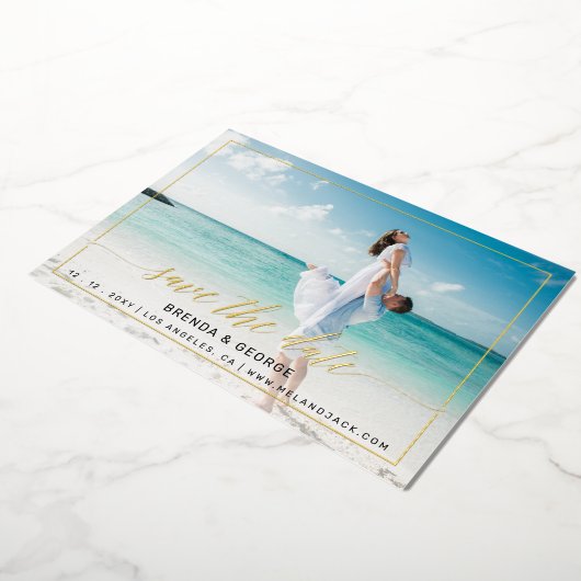 Eenvoudige Lijst kalligrafie 2 Foto's besparen de  Folie Uitnodiging (Gedraaid)