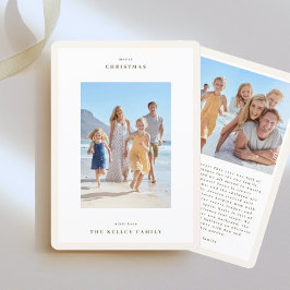 Eenvoudige Lijsten Moss Green op Beige Foto Kerst Feestdagenkaart