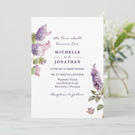 Eenvoudige Lila Bloemen Groen Christelijke Bruilof Kaart (Staand voorkant)