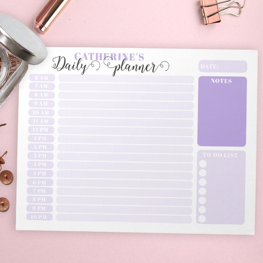 Eenvoudige Lila dagelijkse uurplanner van 6.00 - 1 Notitieblok