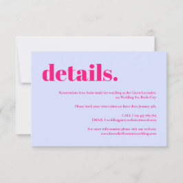 Eenvoudige lila roze huwelijksdetails RSVP kaartje