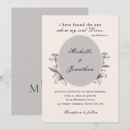  Eenvoudige Lily Floral Christelijk Bruiloft Kaart (Voorkant / Achterkant)