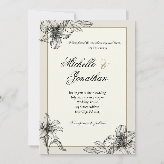 Eenvoudige Lily Floral Christelijk Bruiloft Kaart (Voorkant)