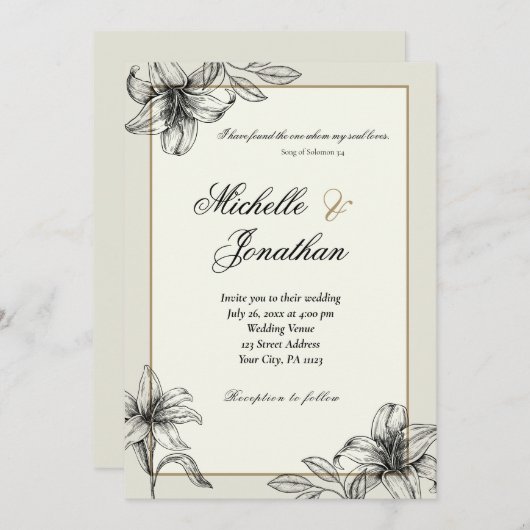  Eenvoudige Lily Floral Christelijk Bruiloft Kaart (Voorkant / Achterkant)