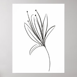 Eenvoudige Lily Line Art Flower Black White Poster