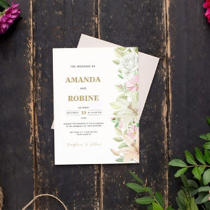 Eenvoudige Lily & Roos Elegante Huwelijksuitnodigi Kaart